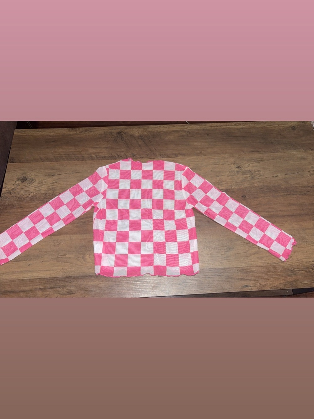 Girls Pink & White Checkerboard Long Sleeve Top